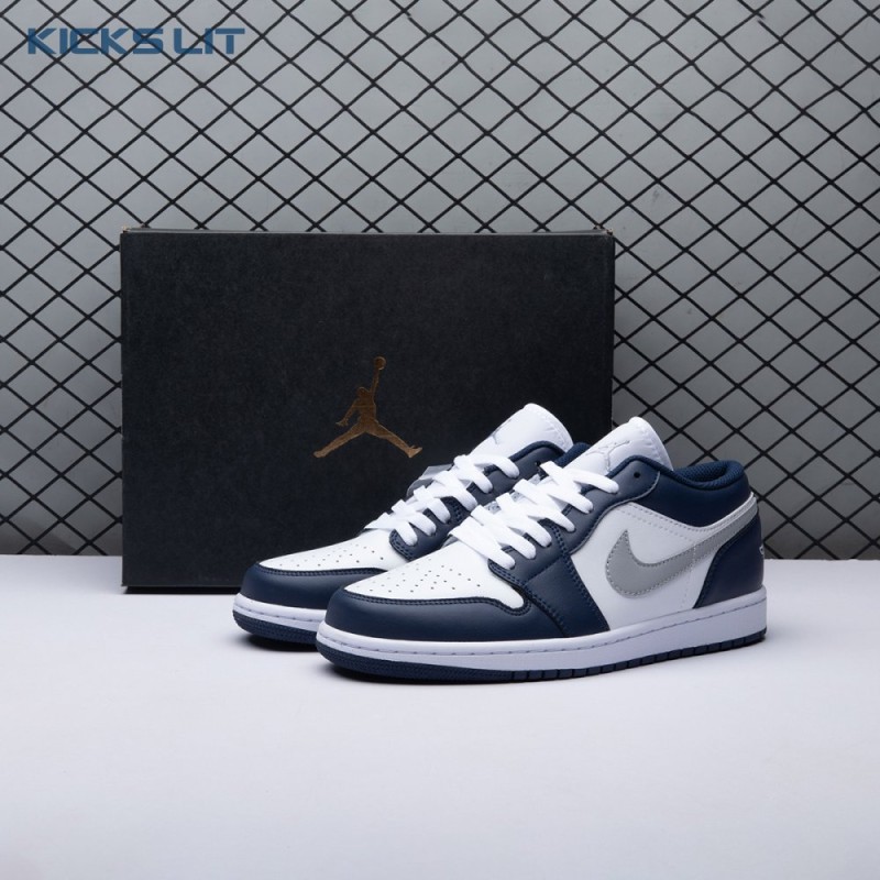 Jordan 1 Low Wolf Grey Midnight Navy 553558-141 Unisex